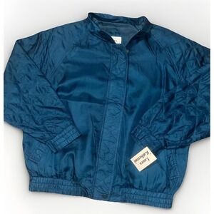 Vintage 80s Women's Laura Katherine Jacket Size Large Full Zip Turquoise‎ Silk